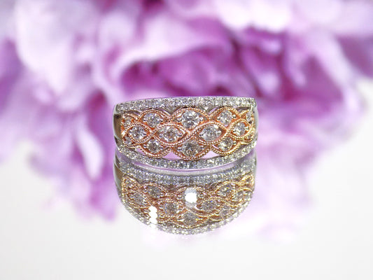 Ladies' .75ct TW Natural Round Brilliant Diamond Band in 14K White & Rose 2-Tone Gold