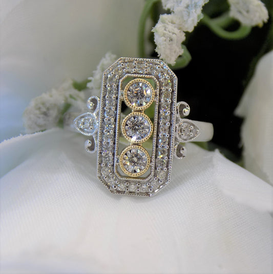 Women's .37ct TW Filigree Style Natural Round Brilliant Diamond Cocktail Ring in Solid 10K White & Yellow 2-Tone Gold