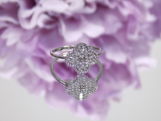 1/3ct (.33ct) TW Van Cleef Clover Styled Natural Diamond Cluster Ring in 10K White Gold