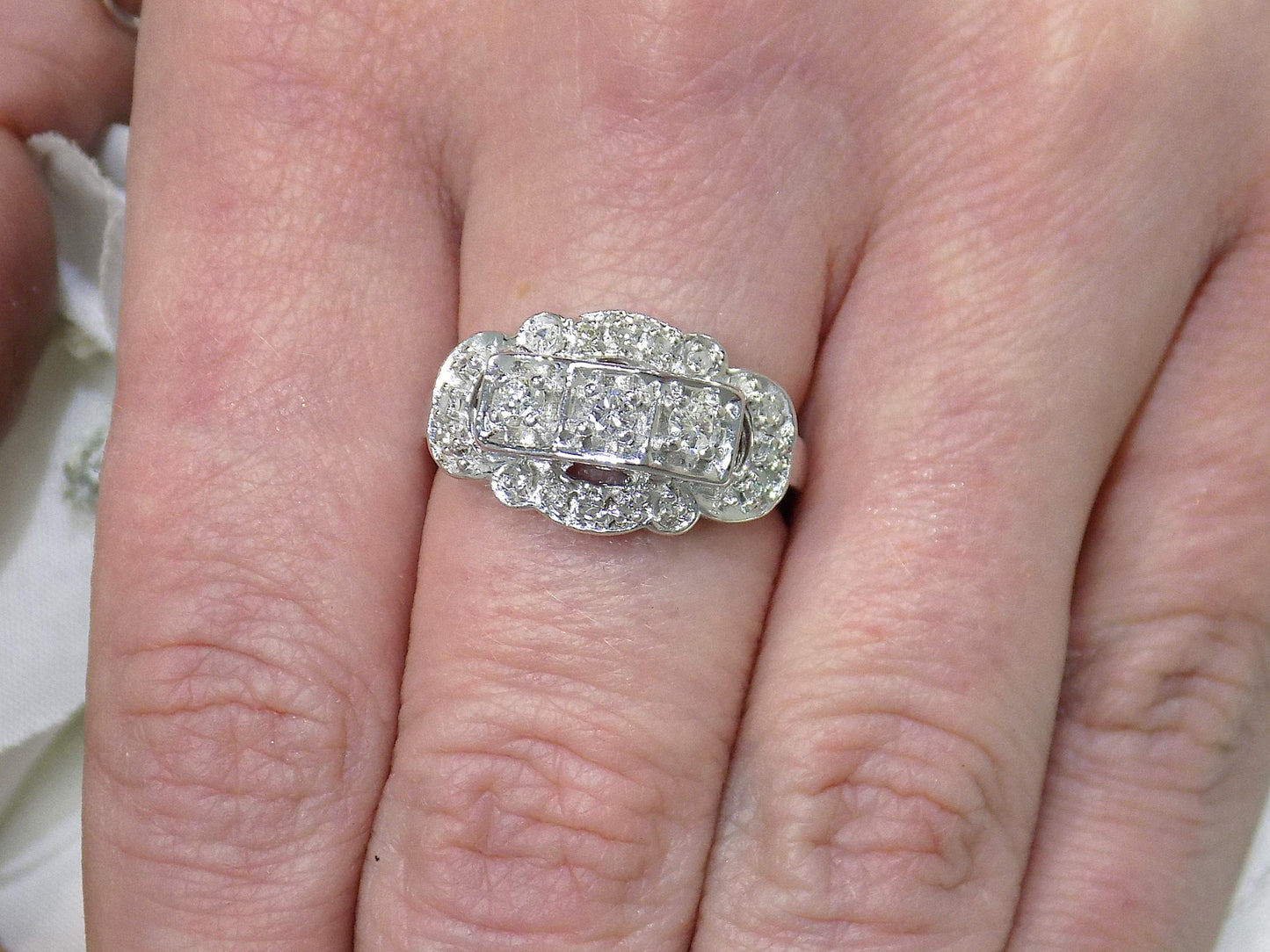 Vintage Princess Style Diamond Cluster Ring .25ct TW in 14K White Gold - Like New Condition