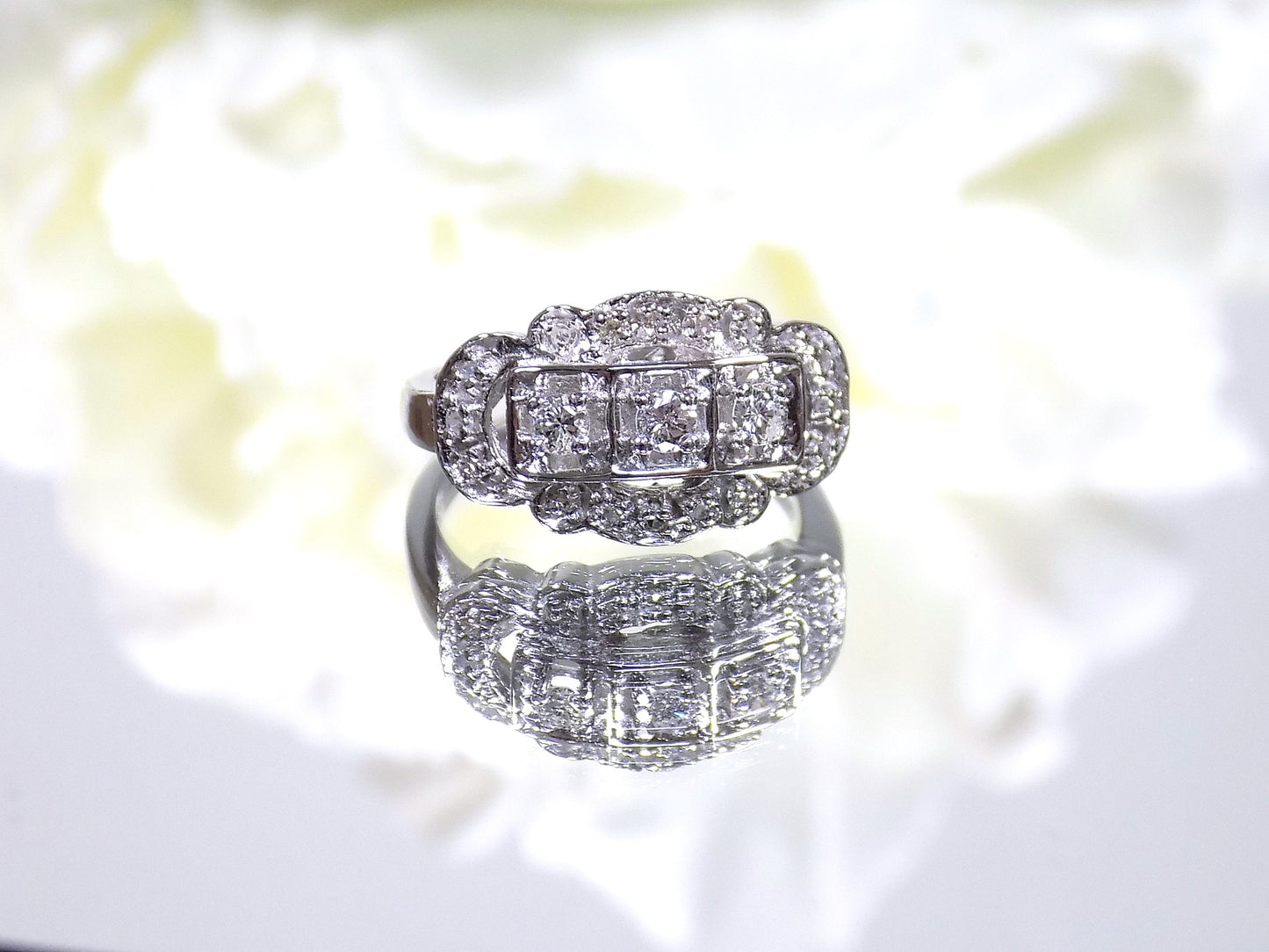 Vintage Princess Style Diamond Cluster Ring .25ct TW in 14K White Gold - Like New Condition