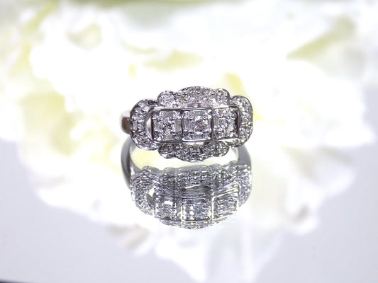 Vintage Princess Style Diamond Cluster Ring .25ct TW in 14K White Gold - Like New Condition