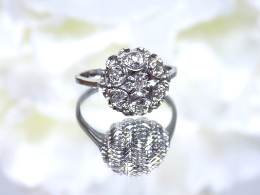 Vintage Traditional Natural Round Diamond Cluster Ring in 14K White Gold - Small .10ct Total - Near New Condition