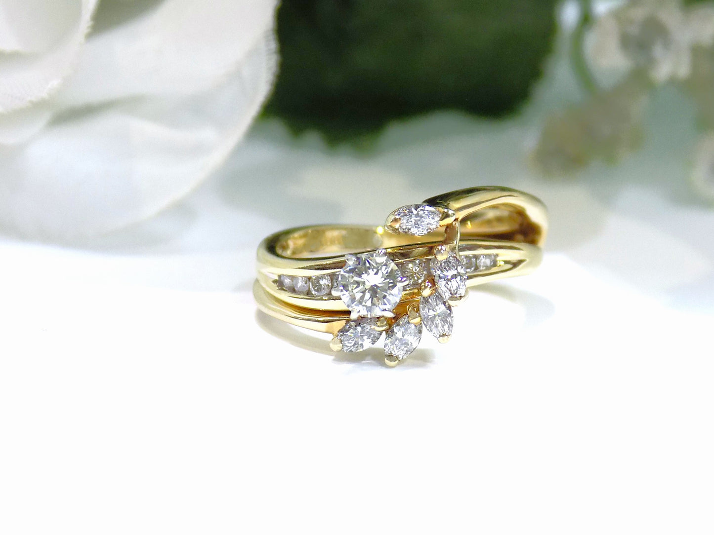 .77ct TW Custom Designed Natural Round Brilliant Diamond Wedding Set with a .25ct Round Center in 14K Yellow Gold (Matching Band/Wrap Included)