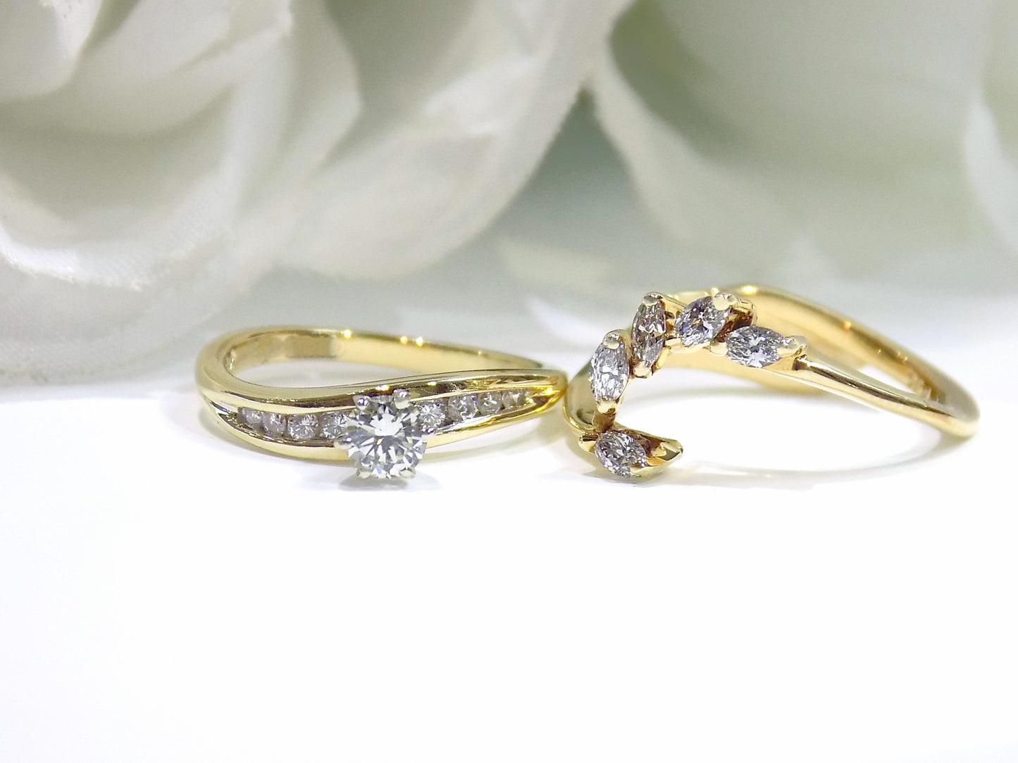 .77ct TW Custom Designed Natural Round Brilliant Diamond Wedding Set with a .25ct Round Center in 14K Yellow Gold (Matching Band/Wrap Included)