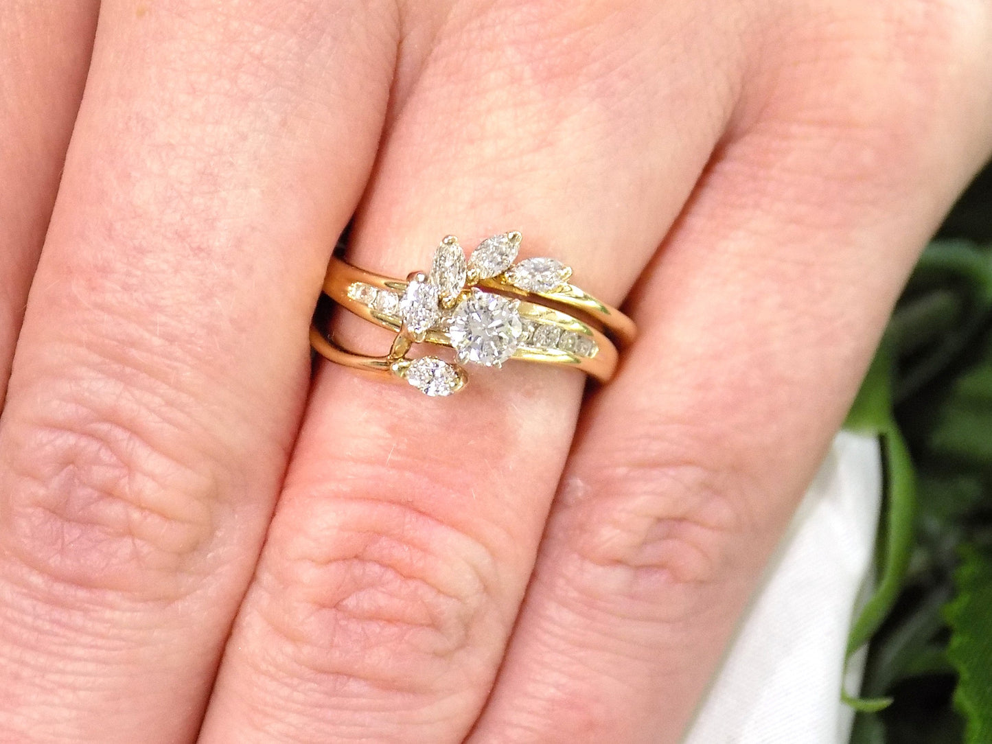 .77ct TW Custom Designed Natural Round Brilliant Diamond Wedding Set with a .25ct Round Center in 14K Yellow Gold (Matching Band/Wrap Included)