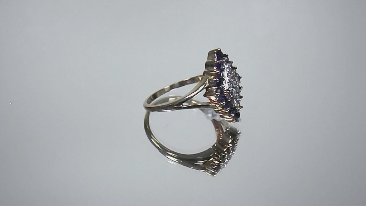 VINTAGE Women's 1/2ct TW Diamond Shaped Genuine Sapphire & Diamond Ring in 10K Yellow Gold