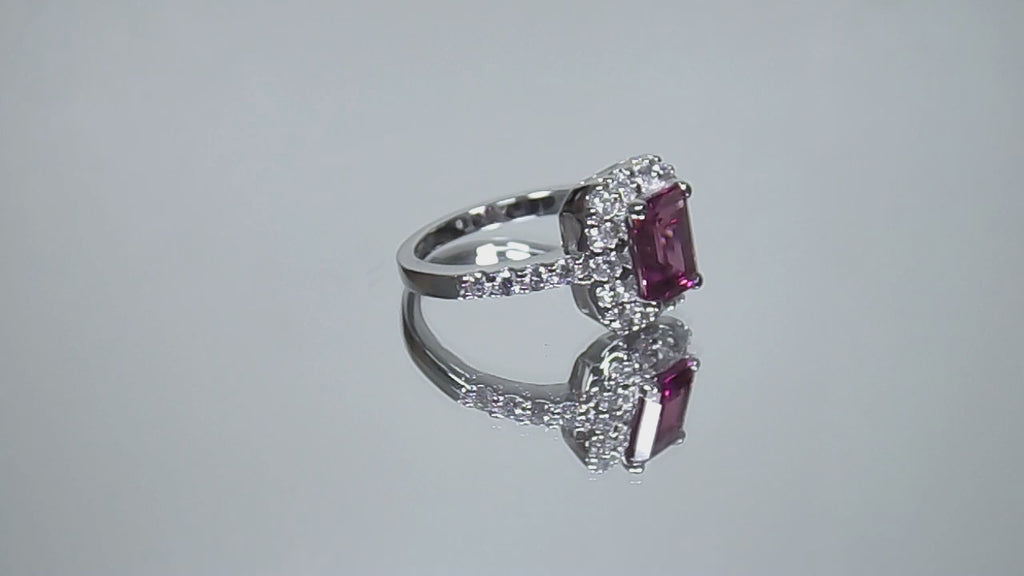 Women's 2.15ct TW  Natural Emerald Cut Pink Tourmaline & Diamond Ring in Solid 14K White Gold