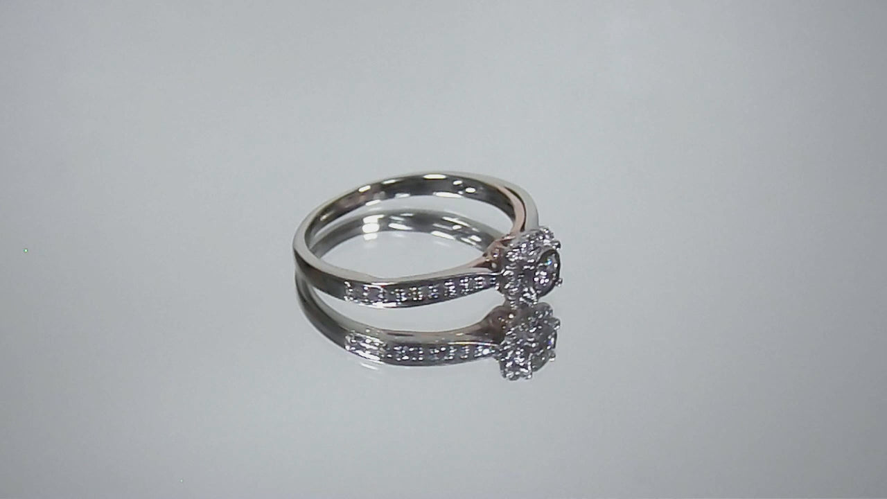 ESTATE Women's .50ct TW Halo Style Natural Round Engagement or Promise Ring in 10K 2-Tone White Gold w/ Rose Gold Accent