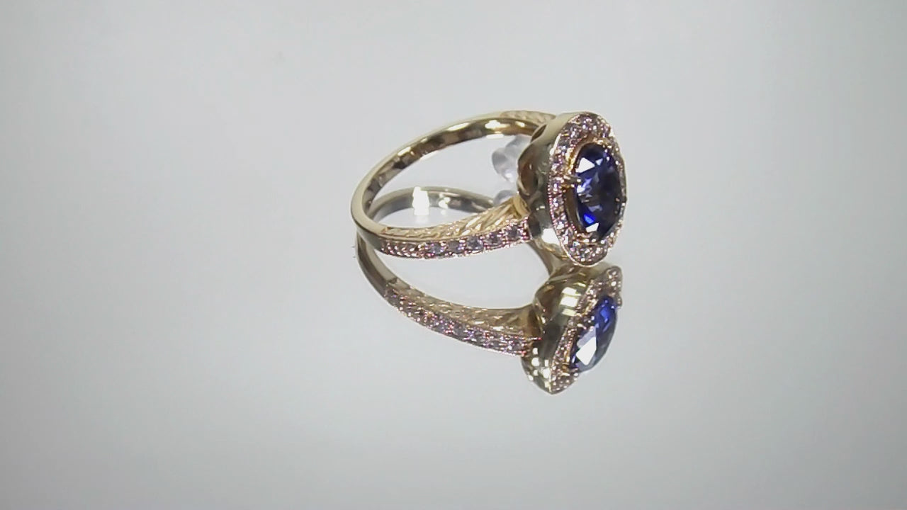 Women's 1.80ct TW Halo Style Genuine Natural Oval Shape Sapphire & Diamond Ring in 14K Yellow Gold