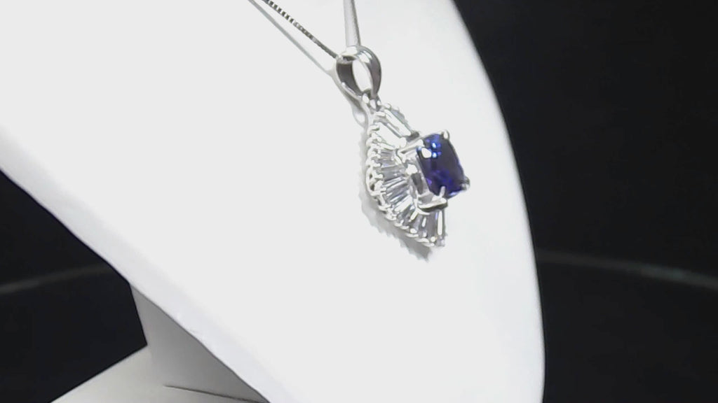 Women's 3.10ct TW Natural Cushion Shape Tanzanite with Natural Baguette Diamond Accents in .900 Platinum