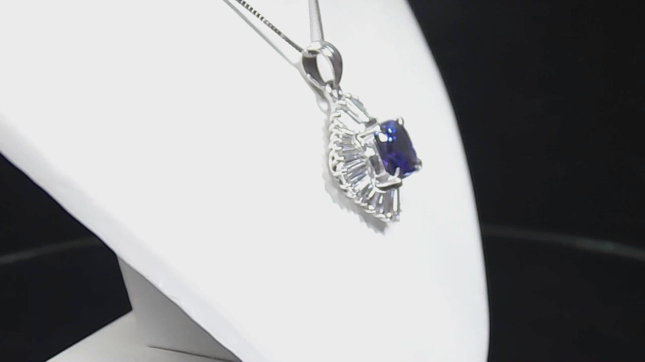Women's 3.10ct TW Natural Cushion Shape Tanzanite with Natural Baguette Diamond Accents in .900 Platinum