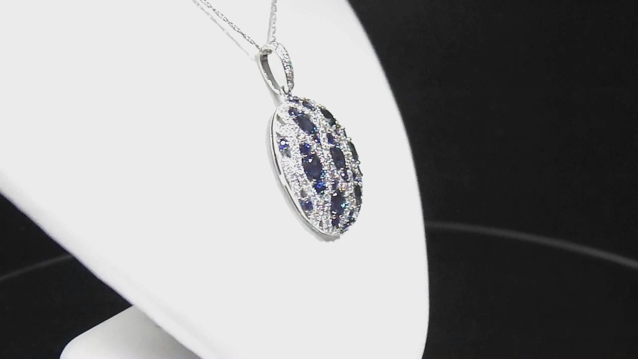 Women's 2.35ct TW Natural Blue Sapphire & Diamond Pendant or Necklace in Solid 18K White Gold