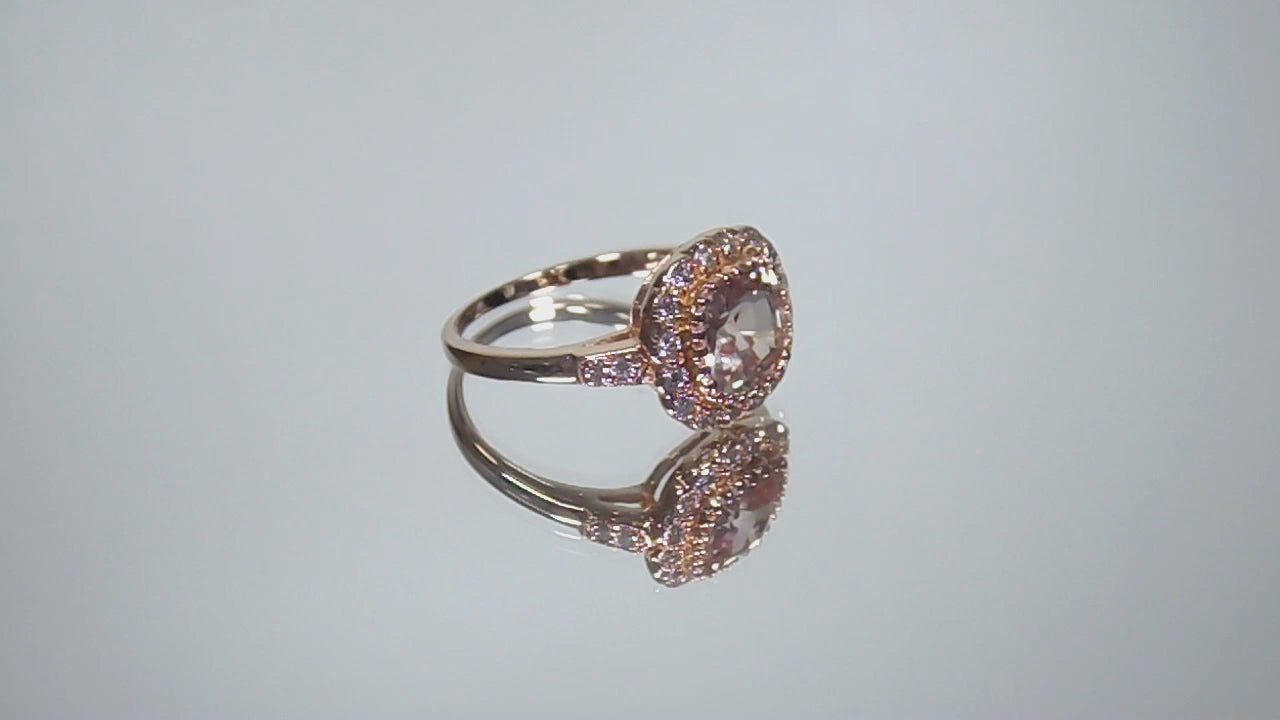 Women's 2.24ct Natural Cushion Cut Morganite & Diamond Ring in 14K ROSE Gold - Halo Style