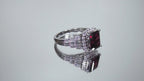 Women's 3.95ct TW Natural Emerald Cut Rhodalite Garnet Ring with Natural Diamond Accents in 14K White Gold