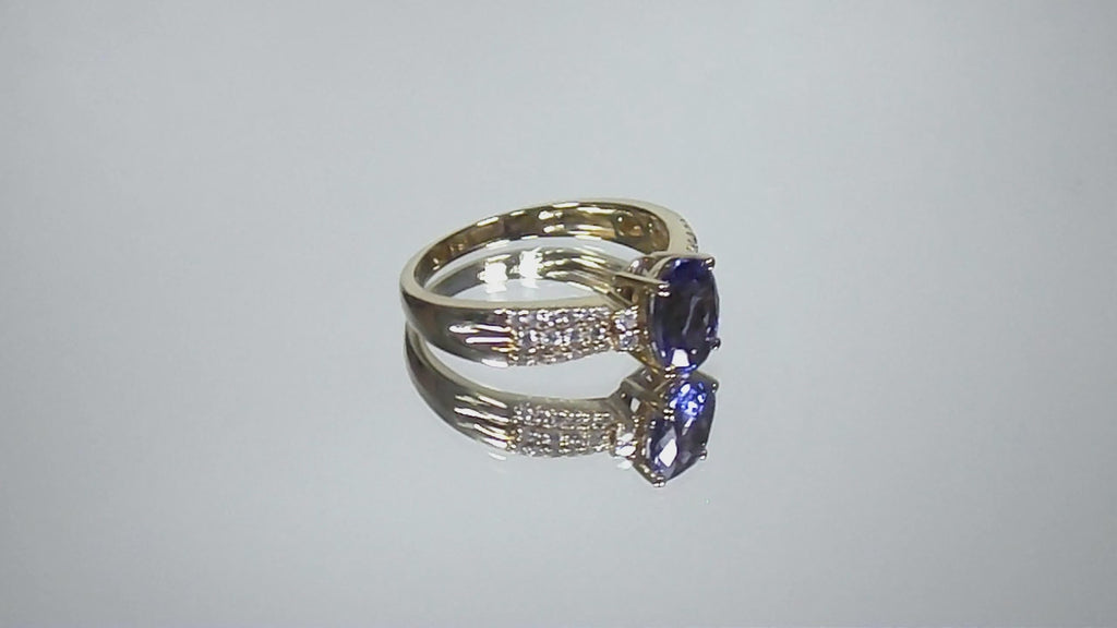 Women's 1.71ct TW Natural Oval Shape Tanzanite & Diamond Ring in 14K Yellow Gold - Straight Line Style