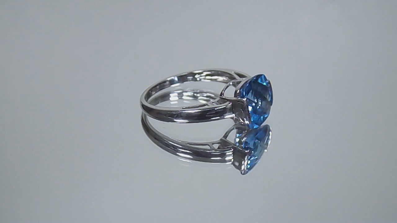 Women's 4.0ct Tension Set (Channel Set) Natural Cushion Cut Blue Topaz Ring in 14K White Gold