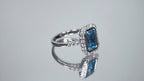 Women's 3.84ct TW Natural Emerald Cut Blue Zircon & Diamond Ring in Solid 14K White Gold